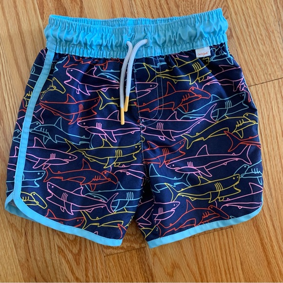 Ensemble Bain Néon Cat & Jack Garçon XS (4/5 Ans) - Maillot Manches Longues Et Short Rayé Bleu/vert